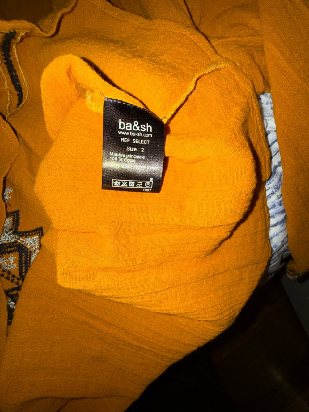 ba&sh Rust Embroidered Boho Peasant Blouse Tassel Tie Tunic Top - Picture 5 of 6